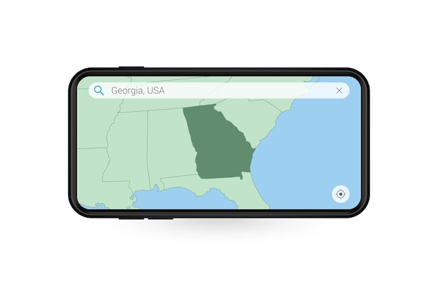 Recherche De Carte De La Géorgie Dans L'application De Carte Pour Smartphone. Carte De La Géorgie Dans Le Téléphone Portable.