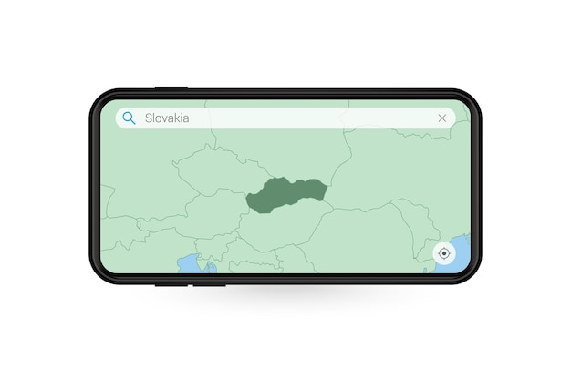 Recherche de carte de la Slovaquie dans l'application de carte Smartphone. Carte de la Slovaquie en téléphone portable.