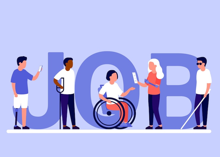Vecteur recherche d'emploi pour les personnes en situation de handicap et d'inclusion emploi vacant aller aux restrictions de carrière