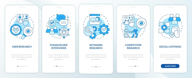 Recherche pour l'écran d'application mobile d'intégration bleu de conception de contenu