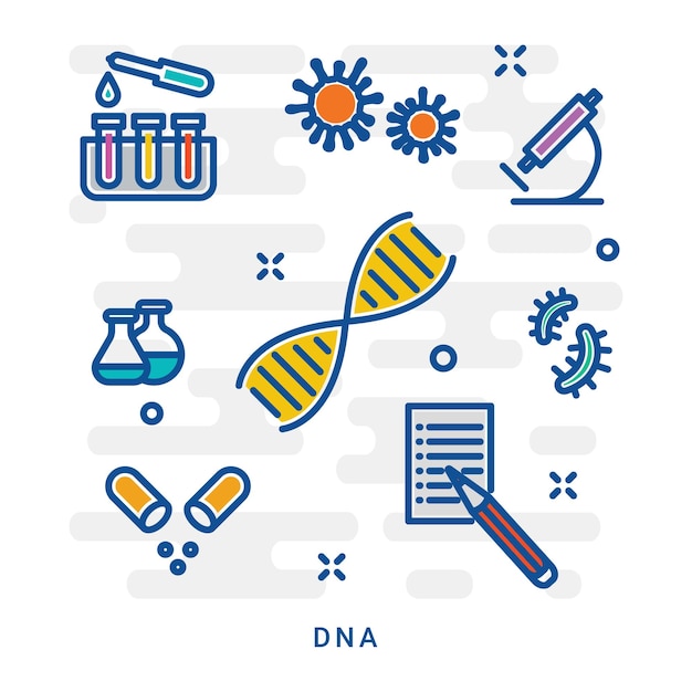 Recherche et test d'ADN Analyse génétique Éléments biotechnologiques Microscope Chaîne génétique Cellule éprouvette