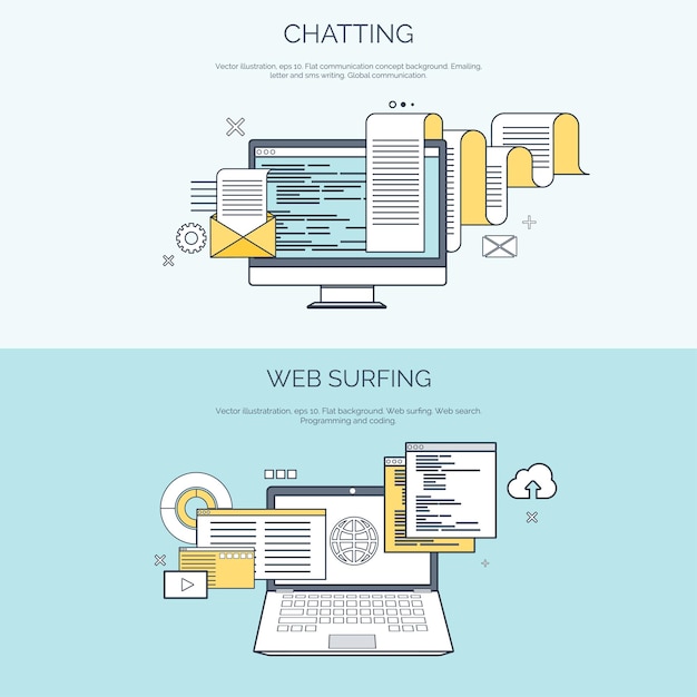 Recherche sur le web par illustration vectorielle, informatique plate, programmation de fond, codage, recherche de développement