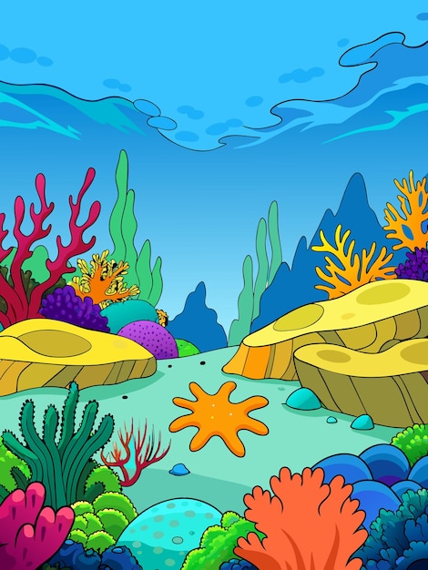 Vecteur les récifs coralliens submergés et la vie marine vibrante s'épanouissent dans un paysage sous-marin serein