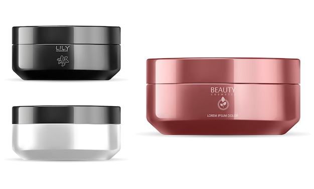 Récipient cosmétique pour la crème. Ensemble de pots.