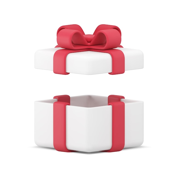 Récipient présent couvercle ouvert enveloppé carton vacances anniversaire célébration 3d icône vecteur réaliste