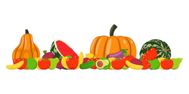 Récolte D'automne Légumes Et Fruits Vector Illustration De Dessin Animé Isolé