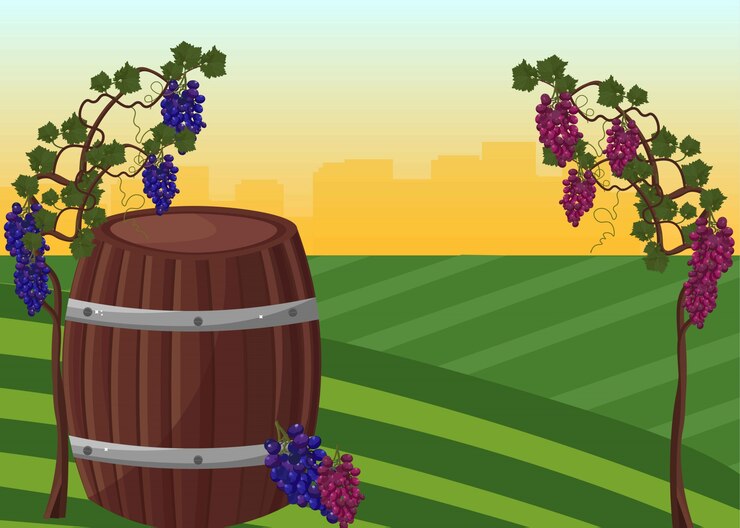 Vecteur récolte de tonneau de vin et de raisins