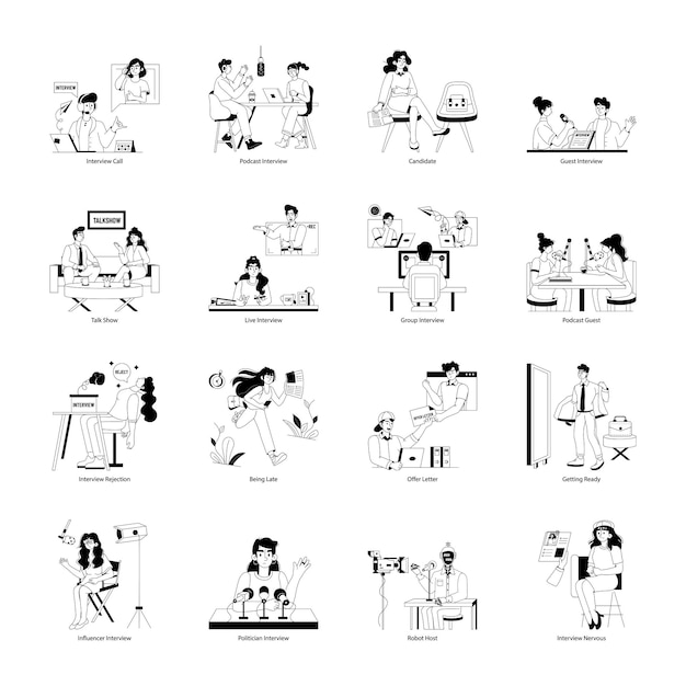 Recrutement et journalisme Illustrations de caractères glyphiques