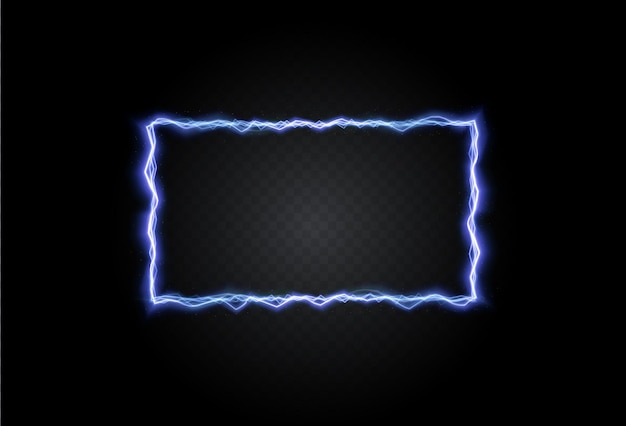 Rectangle clair éclair bleu png. Cadre en effet de feu. Cadre lumineux.