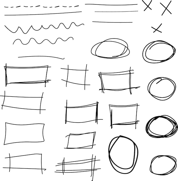 rectangles griffons ligne noire dessinée à la main surlignage régler les ellipses traits et marques d'accent surlignages dessinés à la main régler les éllipses tracts et marques daccent