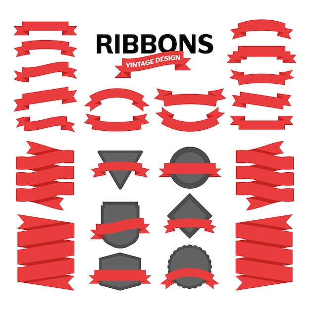 Vecteur red ribbon banners and ribbons collection vintage design