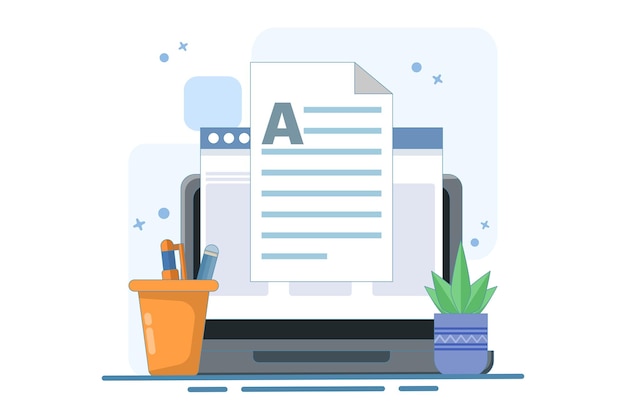 Rédaction de contenu de document textuel en ligne sur un ordinateur de bureau ou création d'un essai ou d'un livre sur un PC