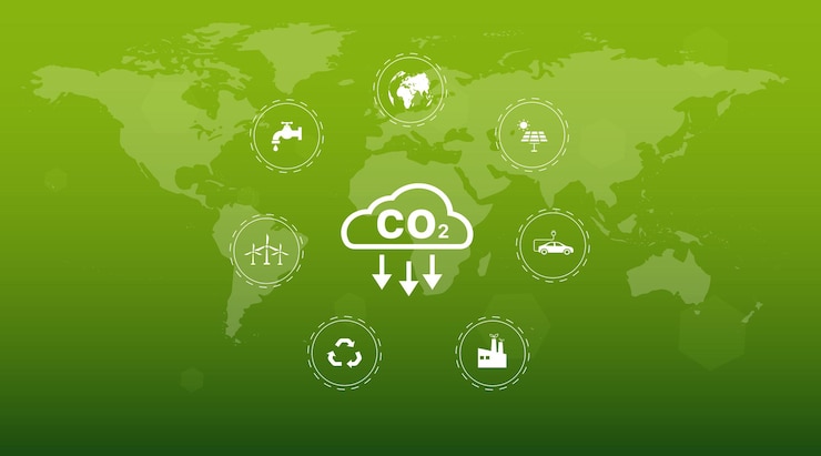 Vecteur réduire les émissions de co2 pour limiter le réchauffement climatique baisser les niveaux de co2 grâce au développement durable de renouveler
