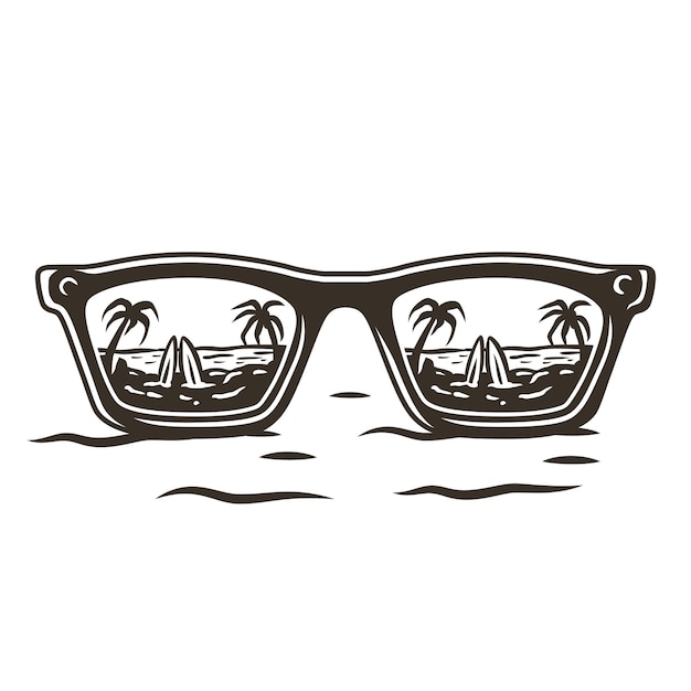 Vecteur réflexion de palmier de plage dans des lunettes d'été de surf