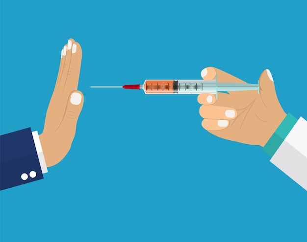 Refuser Le Concept De Vaccin. Le Docteur Tenant La Seringue Dans La Main Offre Des Médicaments