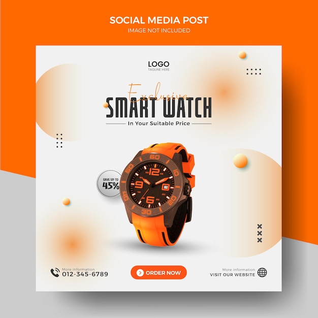 Regarder une publication instagram sur les réseaux sociaux ou une bannière Web carrée Regarder des publicités sociales, une publication sur une montre intelligente