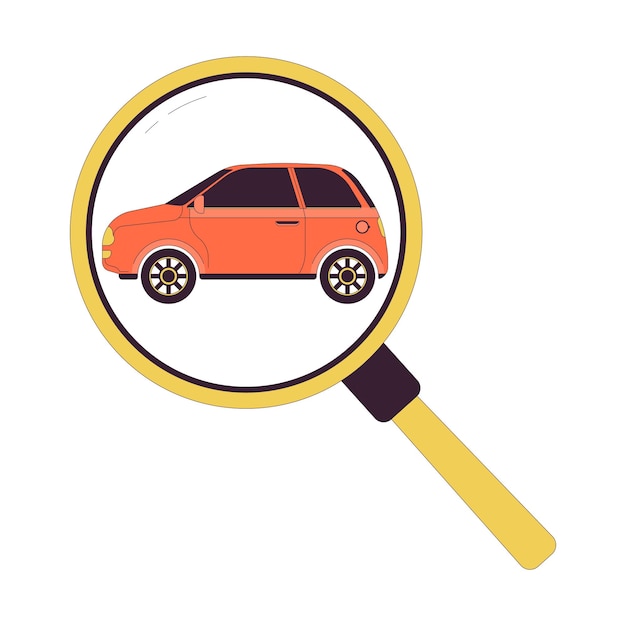 Regarder la voiture à travers une loupe objet de dessin animé linéaire 2D