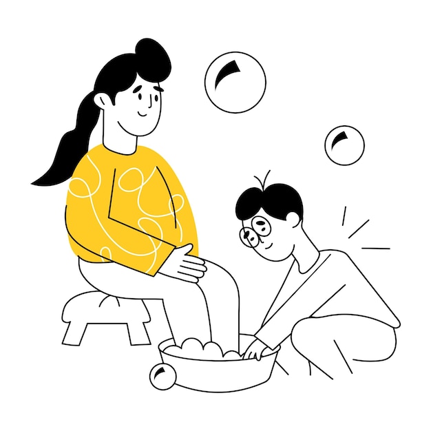Regardez l'illustration dessinée à la main du lavage des pieds