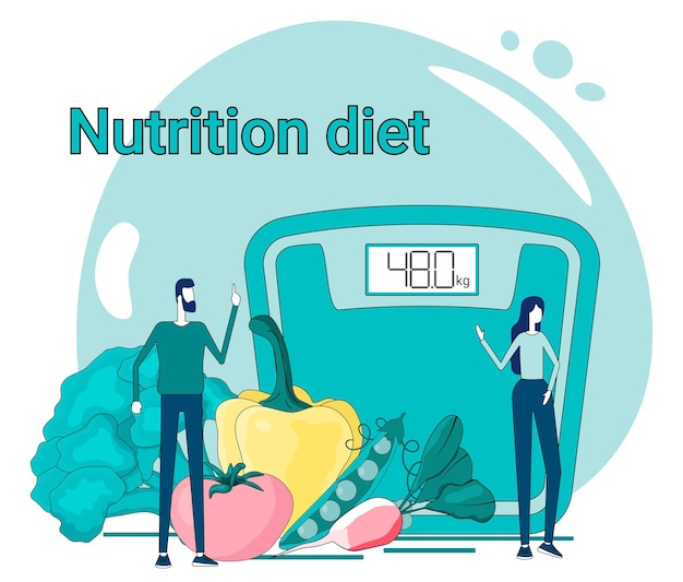 Régime nutritionnel Les gens sur fond de légumes frais et d'un régime alimentaire calculent les calories