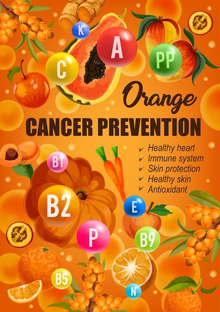 Vecteur régime orange prévention du cancer nutrition alimentaire