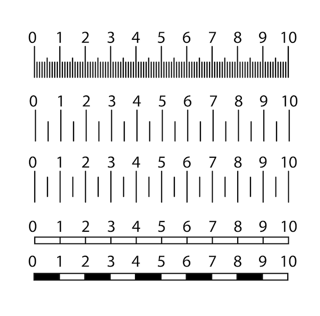 Règle d'échelle de mesure ou diagrammes métriques et en pouces de mesure de longueur d'échelle