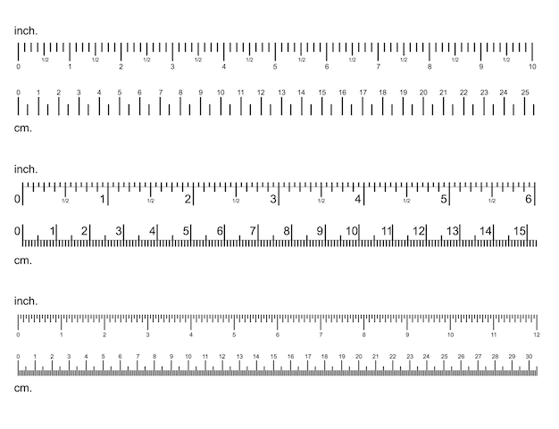 Vecteur règle de pouces et de centimètres set de lignes minces noires outils de précision illustration vectorielle de l'indicateur de métrique d'échelle de mesure