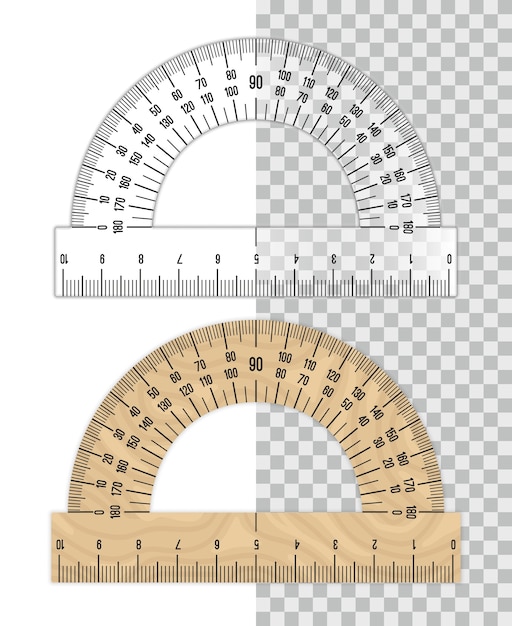 Vecteur règle de rapporteur. rapporteur en plastique et en bois isolated on white