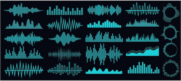 Vecteur régler les ondes de vibration sonore en différentes formes régler les éléments isolés régler la vibration et la ligne d'ondulation