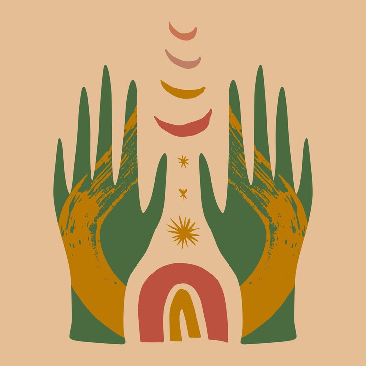 Vecteur reiki love hand energy mains magiques illustration vectorielle