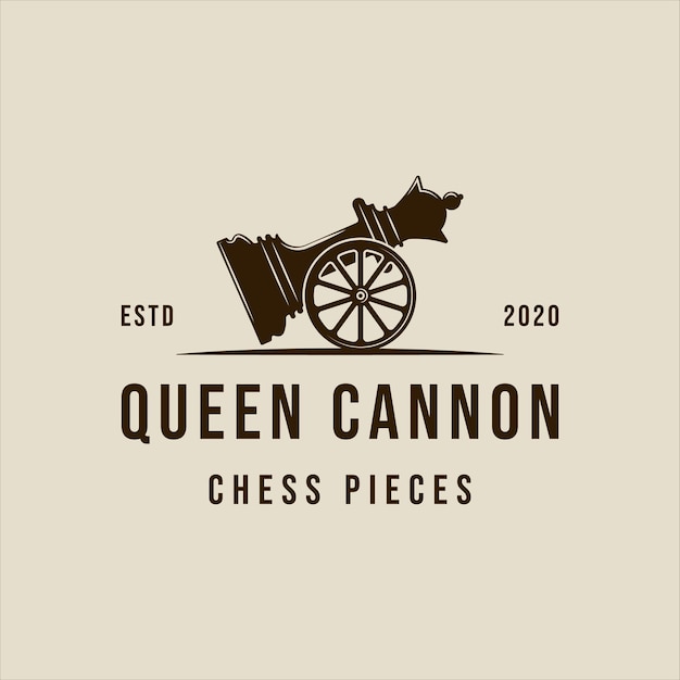Reine D'échecs Canon Logo Créatif Vecteur Illustration Vintage Modèle Icône Graphisme Sport Stratégie Signe Ou Symbole Pour La Compétition Ou Le Tournoi