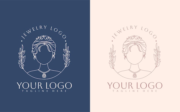 Vecteur reine femme bijoux logo linéaire logo de luxe