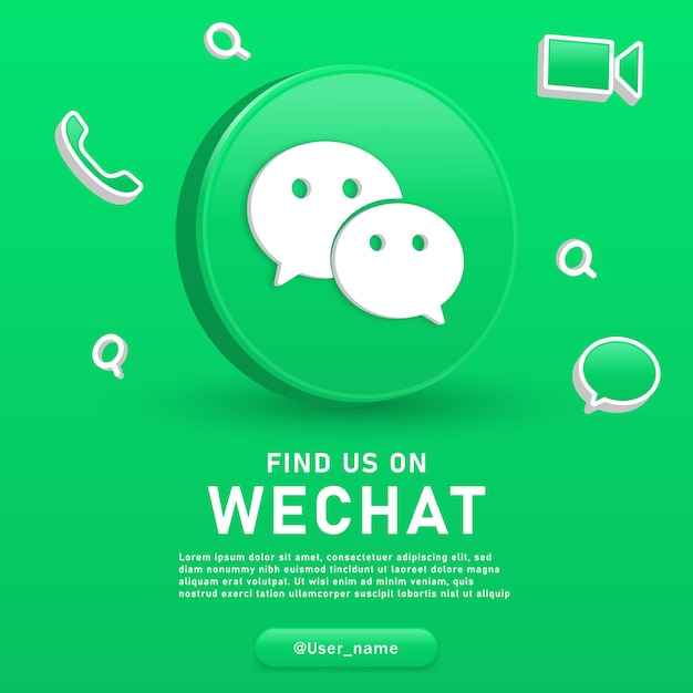 Rejoignez-nous Sur Le Logo Wechat 3d Et Les Icônes De Notification D'arrière-plan Des Médias Sociaux Icône De Message D'appel Vidéo