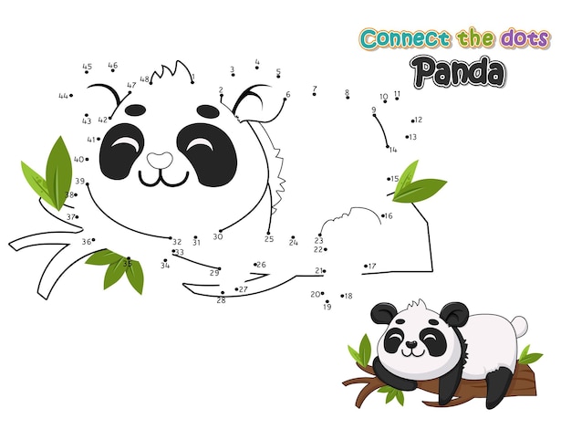 Reliez Les Points Et Dessinez Un Dessin Animé Mignon Panda Jeu éducatif Pour Les Enfants Illustration Vectorielle Avec Des Personnages D'animaux De Dessin Animé