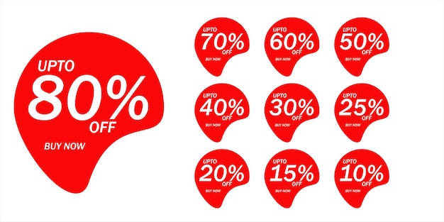 Remise sur la vente ensemble de produits avec pourcentage de vente Définir la forme de bulle ronde rouge avec 101520