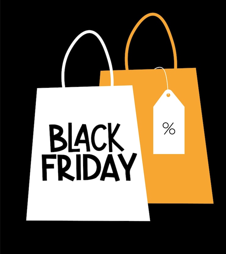 Vecteur remises sur les ventes du vendredi noir sac à provisions mode arrière-plan tendance et élégant illustration vectorielle