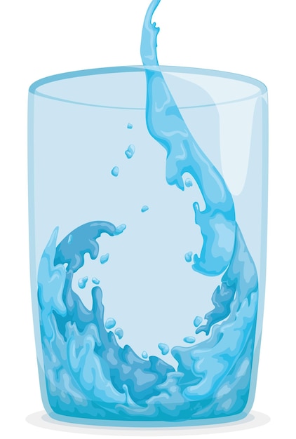 Vecteur le remplissage d'une tasse de verre isolée avec un ruisseau d'eau design de style dessin animé