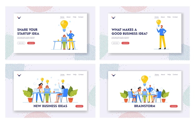 Remue-méninges Landing Page Template Set Business Characters Travailler ensemble Développer des idées Businesspeople Teamwork
