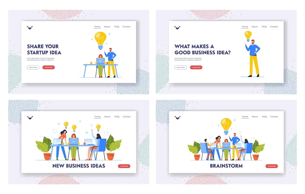 Remue-méninges Landing Page Template Set Business Characters Travailler Ensemble Développer Des Idées Businesspeople Teamwork