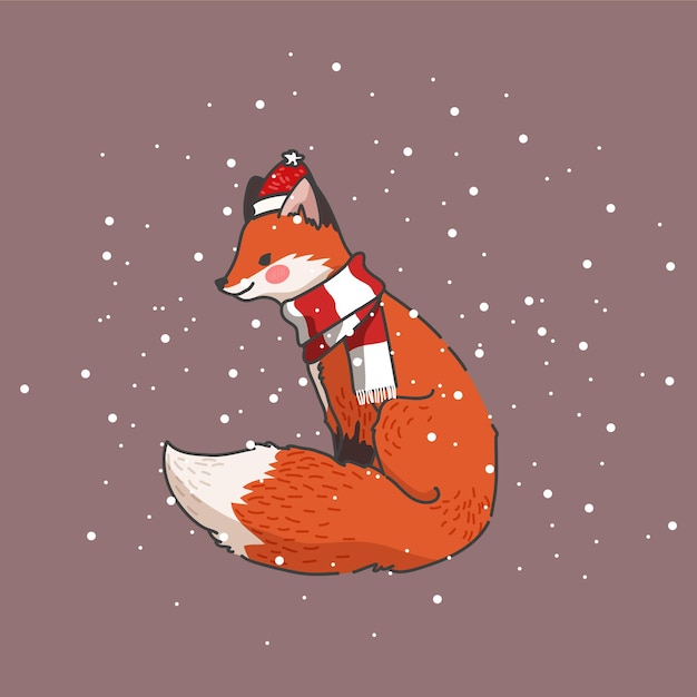 Renard Mignon Célébrant Noël Avec De La Neige