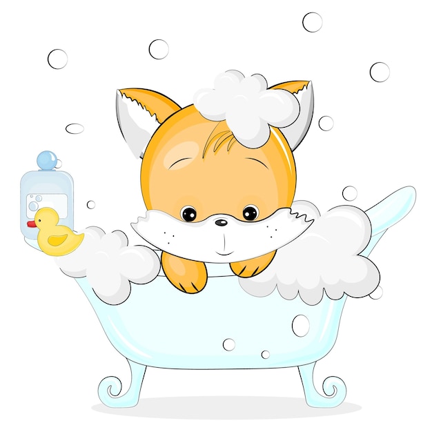 Vecteur renard mignon dans un bain moussant