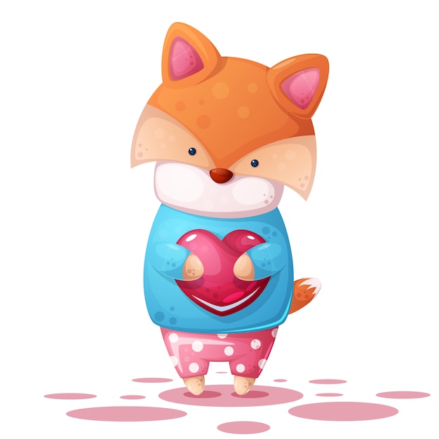 Renard mignon et illutration du coeur.