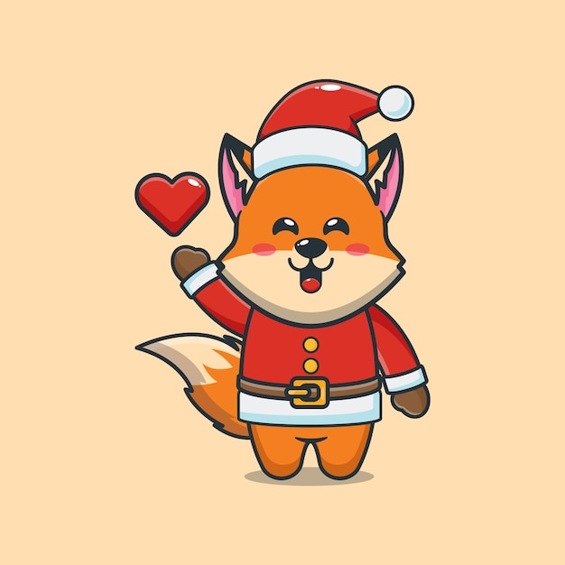 Renard mignon portant le costume de père Noël le jour de Noël Illustration de dessin animé mignon de Noël