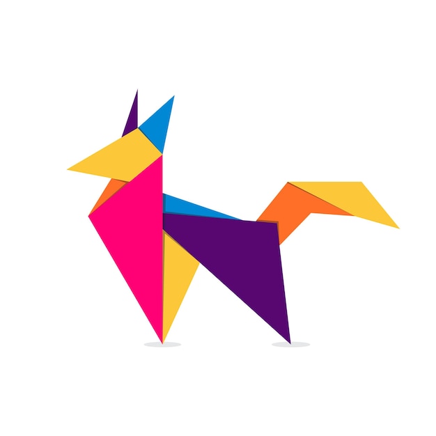 Renard Origami. Création De Logo Abstrait Coloré Renard Vibrant. Origami Animalier. Illustration Vectorielle