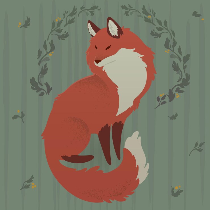 Vecteur renard avec un ornement de feuilles
