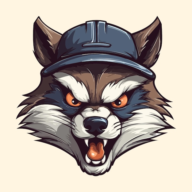 Un Renard Ou Un Raton Laveur En Colère Portant Des Illustrations Vectorielles De Logo De Mascotte De Casquette