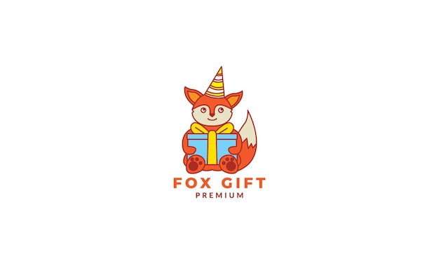 Renard Sourire Dessin Animé Mignon Avec Boîte Cadeau Anniversaire Logo Icône Illustration Vectorielle