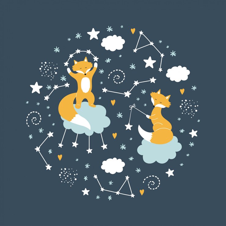 Renards dans les nuages avec des étoiles