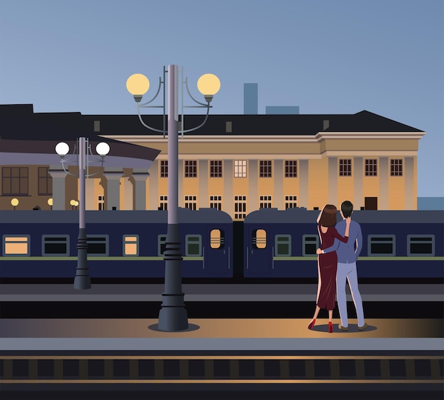 Vecteur rencontre des amoureux à la gare