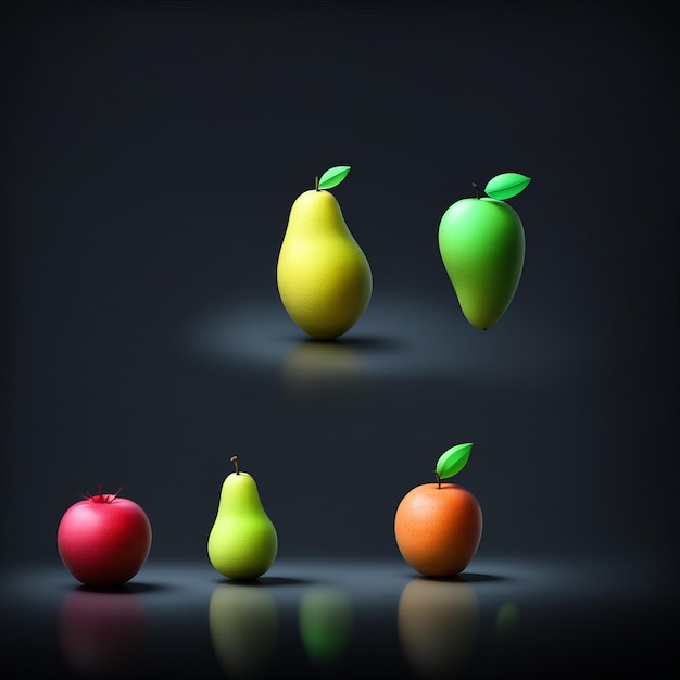 Vecteur rendering 3d de pommes rouges sur fond noir illustration de haute qualité rendering 4d de pomme rouge sur fond noir