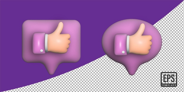 Rendu 3D Comme l'icône pouce vers le haut Bulle 3D comme bouton comme concept de rétroaction de signe sur le dos transparent